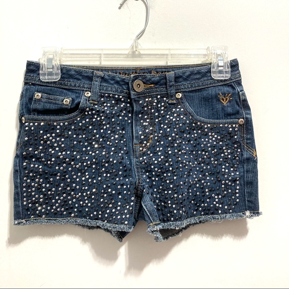 Justice Denim Summer Blue Studded Jean Shorts - Picture 1 of 12